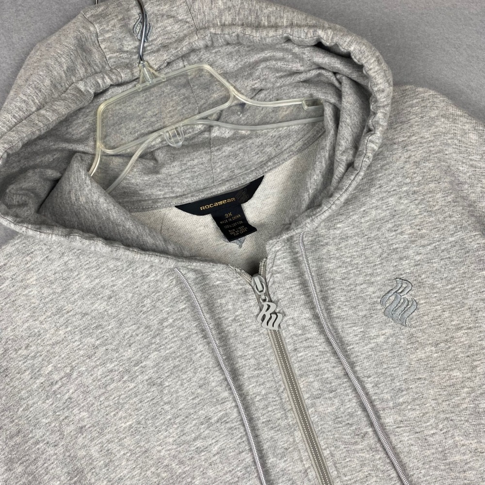 Rocawear Womens XL Heather Gray Full Zip Cotton French Terry Hoodie Logo Y2K